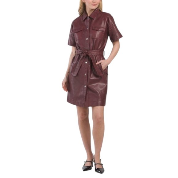 BOD & CHRISTENSEN Genuine Leather Belted Mini Dress